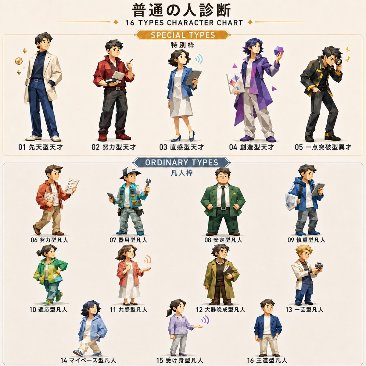普通の人診断 16タイプ一覧